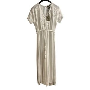 Spiaggia Dolce Jumpsuit White Gauzy Wide Leg Crochet Trim Size S Beachy Boho